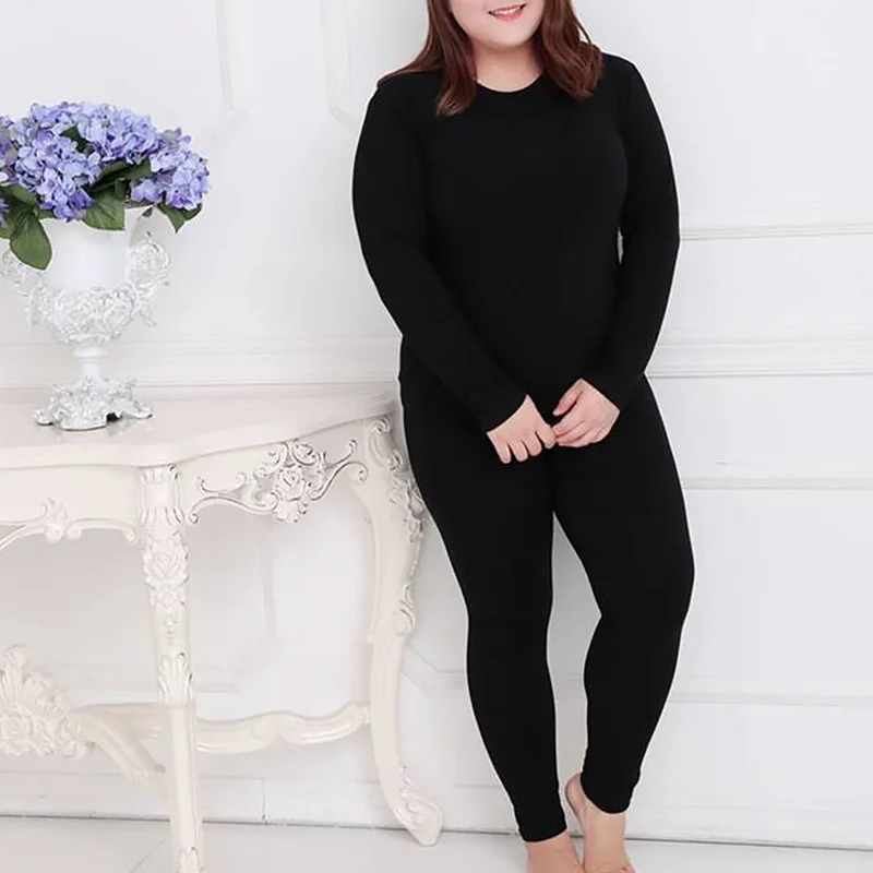 Large Size Women's Thermal Underwear Long Underwear Set Winter Seamless Antibacterial Warm Intimates Women Lingerie Suits