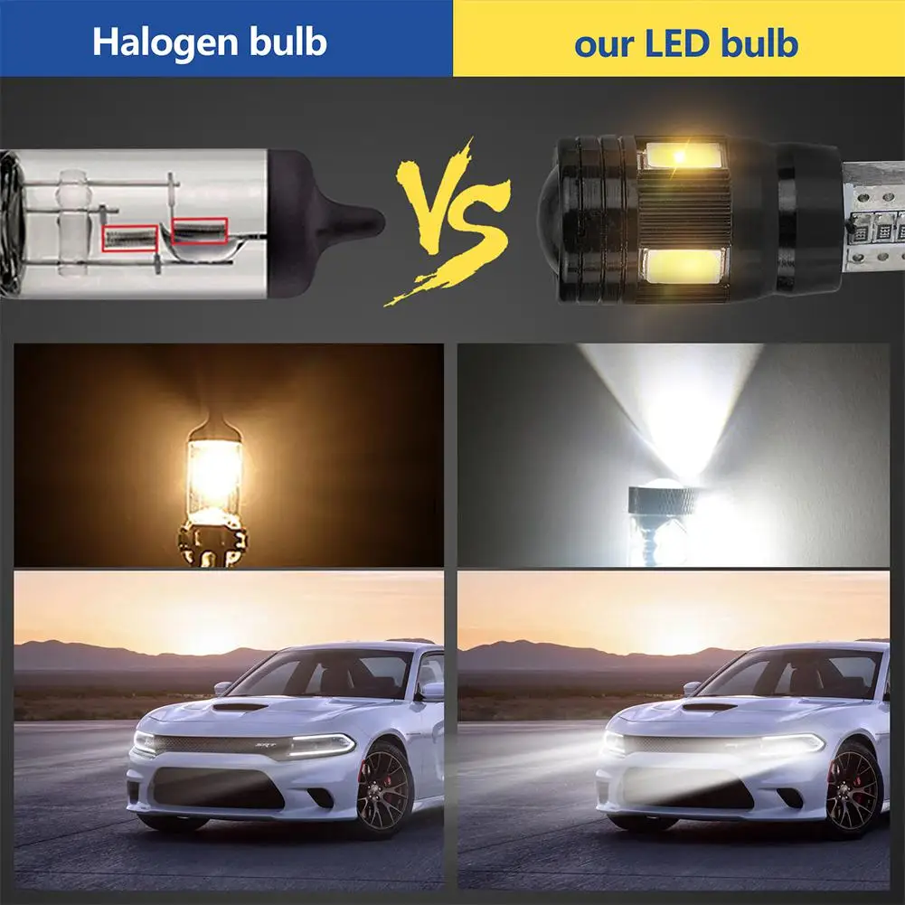 Himiss 2 Pcs/4pcsT10 LED Headlight Kit 6000K Rendah Balok Putih Lensa Kabut Light Marker-Hitam