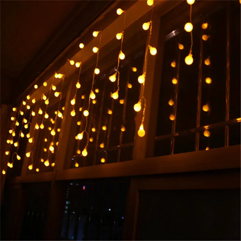 4*0.6m Curtain Icicle Led String Fairy Light Ball Garland Christmas Xmas Holiday Home New Year Party Valentine's Day Decor Light