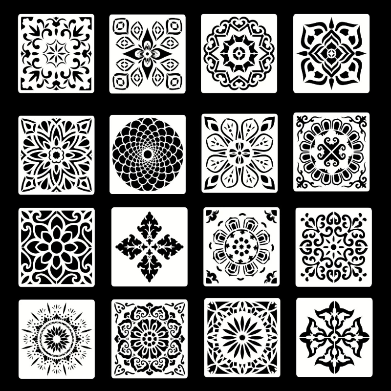 H052 16PCS/Pack Classic Mandala Painting Stencils PET Templates 6''x 6'' Large Drawing Template Christmas Decoration Supplies