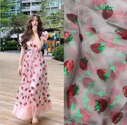 New Strawberry Sequined Embroidered Mesh Dress Children Clothing Chiffon Skirt Fabric Home Decoration