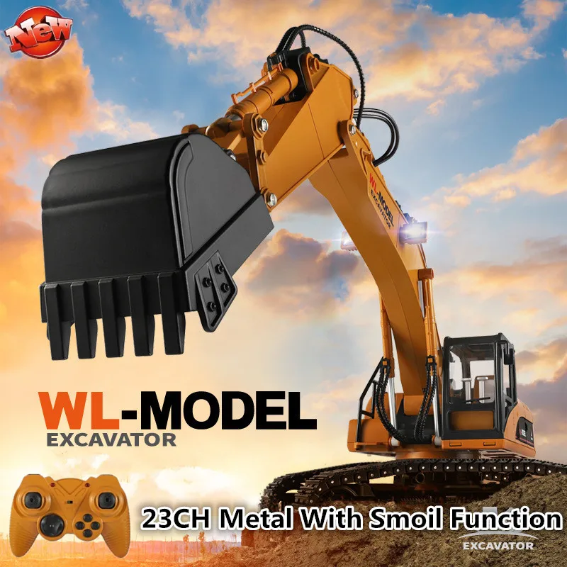 

Large 68CM 23CH Alloy Remote Control Excavator Backhoe Truck Model 1:16 2.4G 50MINS Unlimited Rotation Smoil Sond Light RC Truck