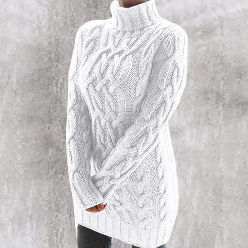 2026 New Women\'s Autumn and Winter Turtleneck Sweater Dress Solid Color Warm Clothes Knitted Pullover Sweater Dress Fashion  258