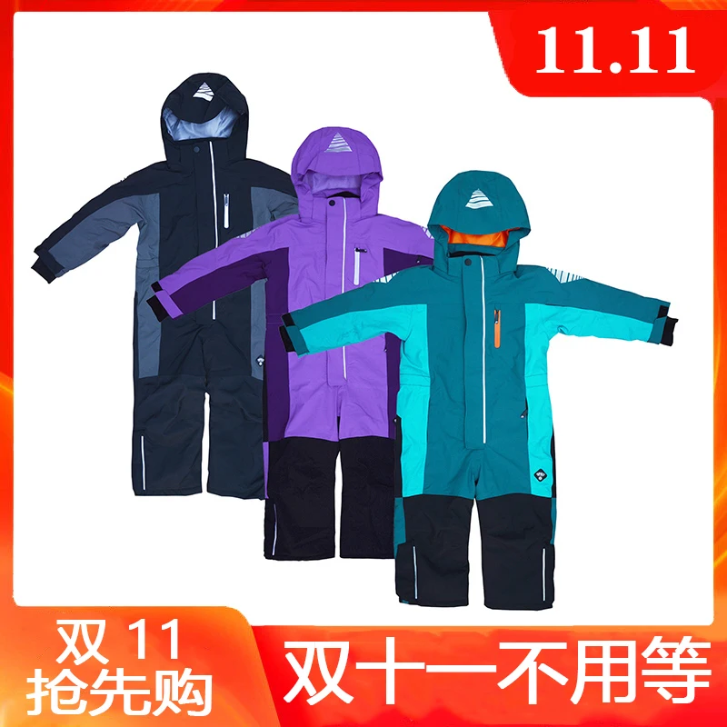 

Children's one-piece ski suits, big children's winter suits, quilted wind-proof outdoor jackets, warm snowy equipment