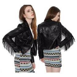 Faux Leather Jacket Women Fringed Punk PU Autumn Leather Jacket Locomotive Short Coat Motorcycle Outerwear Ladies Female Coats