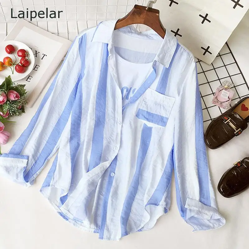 

Autumn 2020 New Striped Chiffon Shirt Fashion Casual Small Fresh Long-Sleeved Shirt Blouse Top