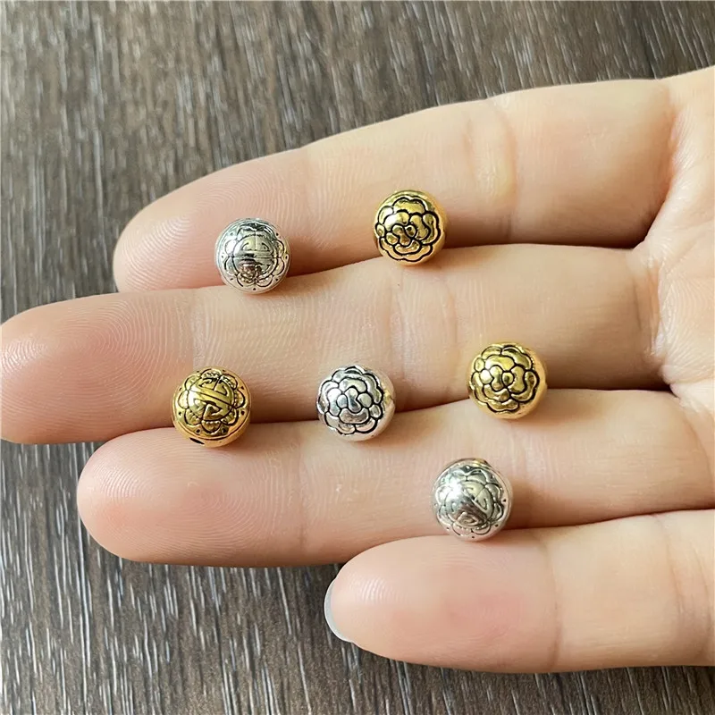 15pcs Zinc Alloy Amulet Carved Flower 8mm Beads Jewelry Making DIY Bracelet Rosary Pendant Misbaha Tasbih Accessories