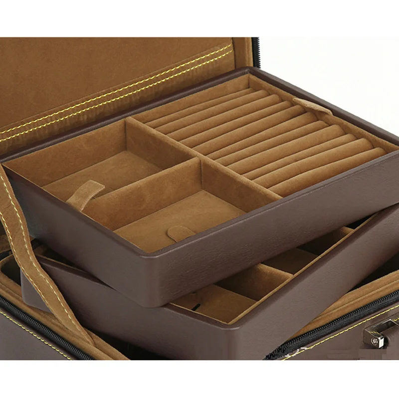 Hot Sale Double-layer Detachable Jewelry Storage Box Large Capacity Portable Travel Jewelry Ring Box Suitcase 3 Colors Available