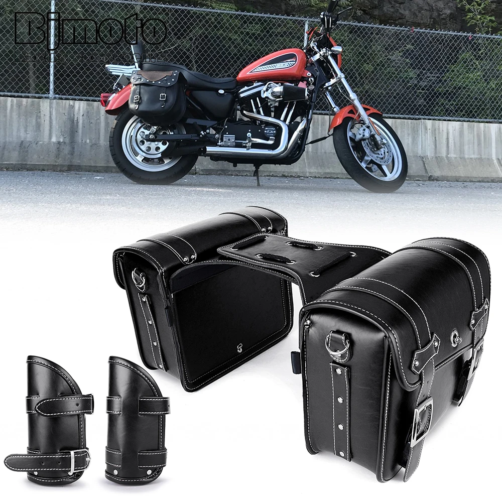 

Motorcycle Leather Saddle Bag Luggage Side Tool Bag waterproof For Sportster XL 883 XL1200 Yamaha Honda Suzuki cup bag