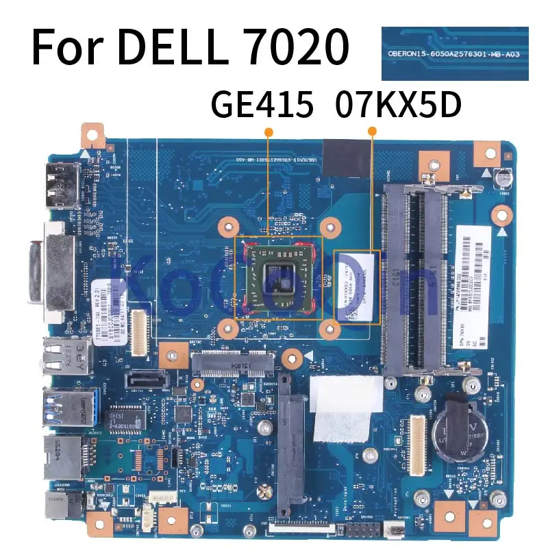 For DELL 7020 GE415 Notebook Mainboard 07KX5D 6050A2576301 DDR3 Laptop Motherboard