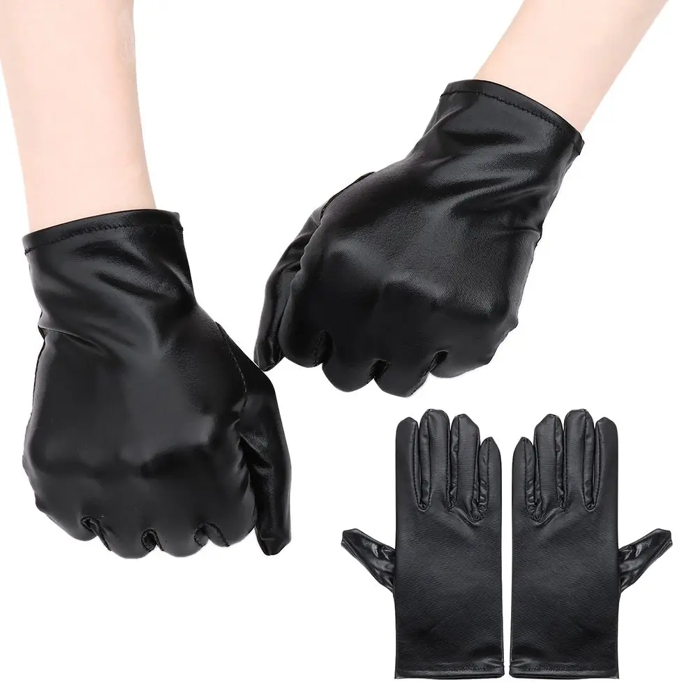 Cosplay Gothic Punk PU Mittens Leather Gloves Halloween Dress Up Black Gloves