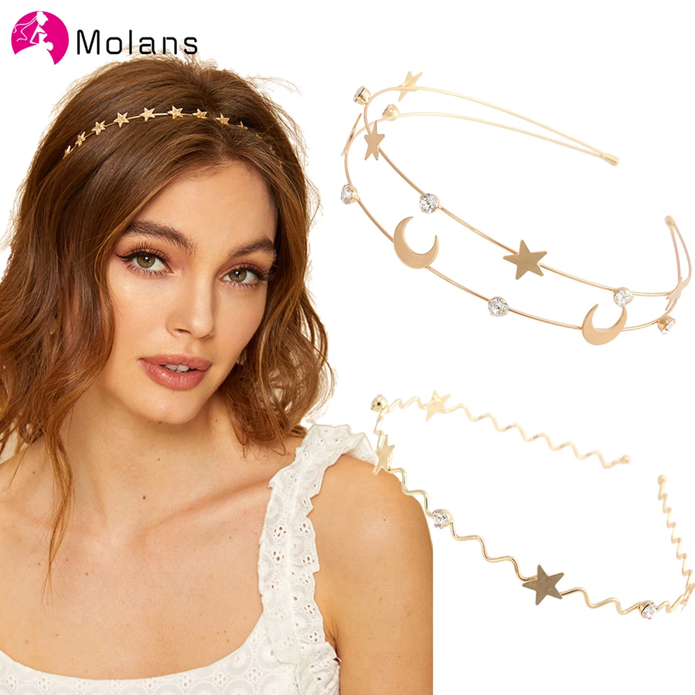 Molans New Fashion Gold Sliver Metal Hairband For Women Wedding Hair Accessories Tiara Rhinestones Pearl Headband Girls Headwear