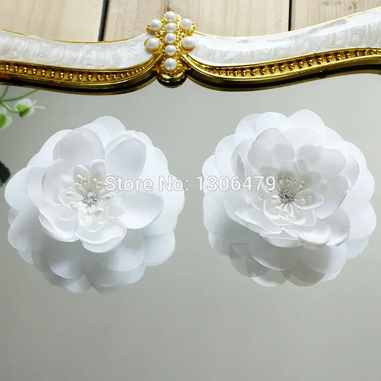 Handmade Flowers for Bridal Headdress, White Plus Diamond Pearl Flowers, New, RS595, 10 PCs