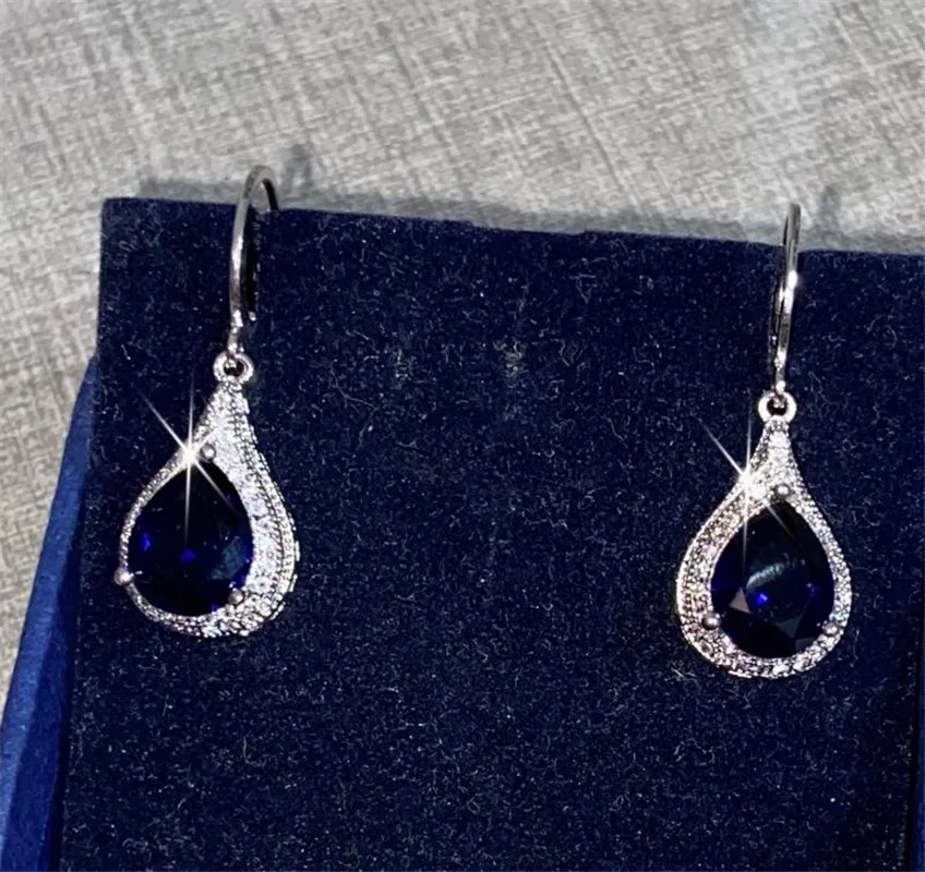 CC-pendientes de gota de agua para mujer, aretes de circonita cúbica azul oscuro, joyería Vintage, moda, boda, fiesta de compromiso, E020