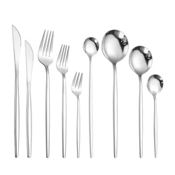 Silverware Dinnerware Silver Cutlery Set 304 Stainless Steel Luxury Flatware Home Fork Spoon Knife Kitchen Dinner Set Dropship