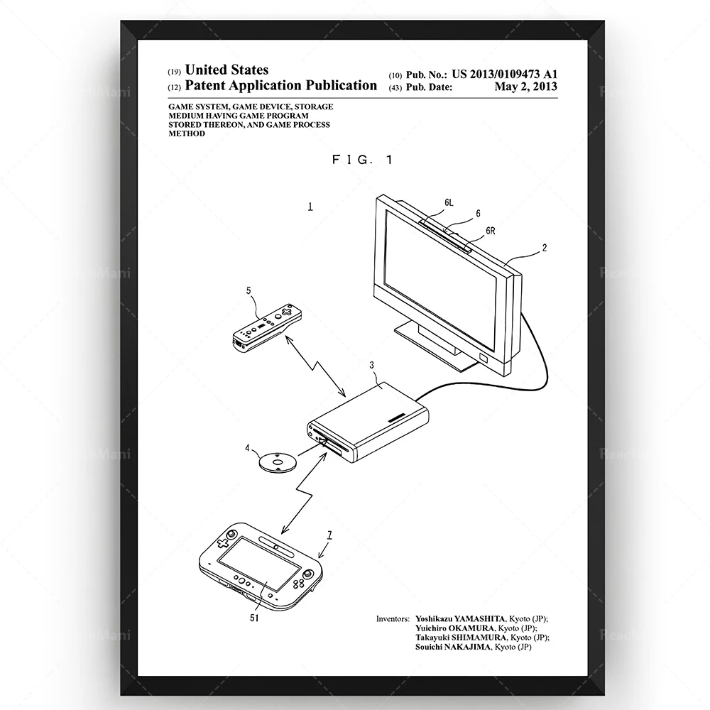 Wii U Console 2013 patent printing, patent wall art blueprint poster gift