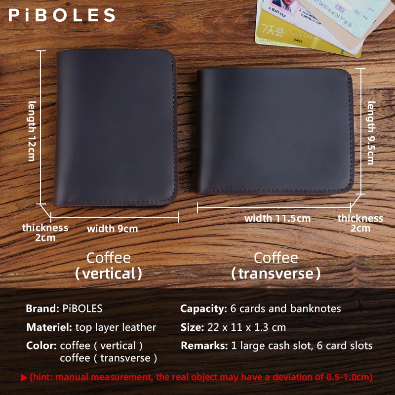 Men's Wallet Vintage Crazy Horse Genuine Leather Short Wallets Handmade Billfold Credit Card Slots Purse Cow Leather Money Bag