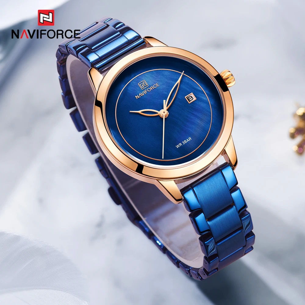 NAVIFORCE Bracelet Watch Women Brand Luxury Blue Stainless Steel Wristwatches Ladies Fashion Waterproof Date Dress Watches