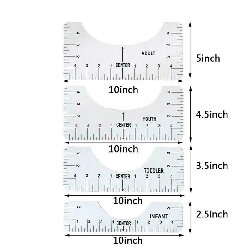 4 Stks/set T-shirt Htv Vinyl Uitlijning Ruler Tool Naaien Centreren Gids Gereedschap