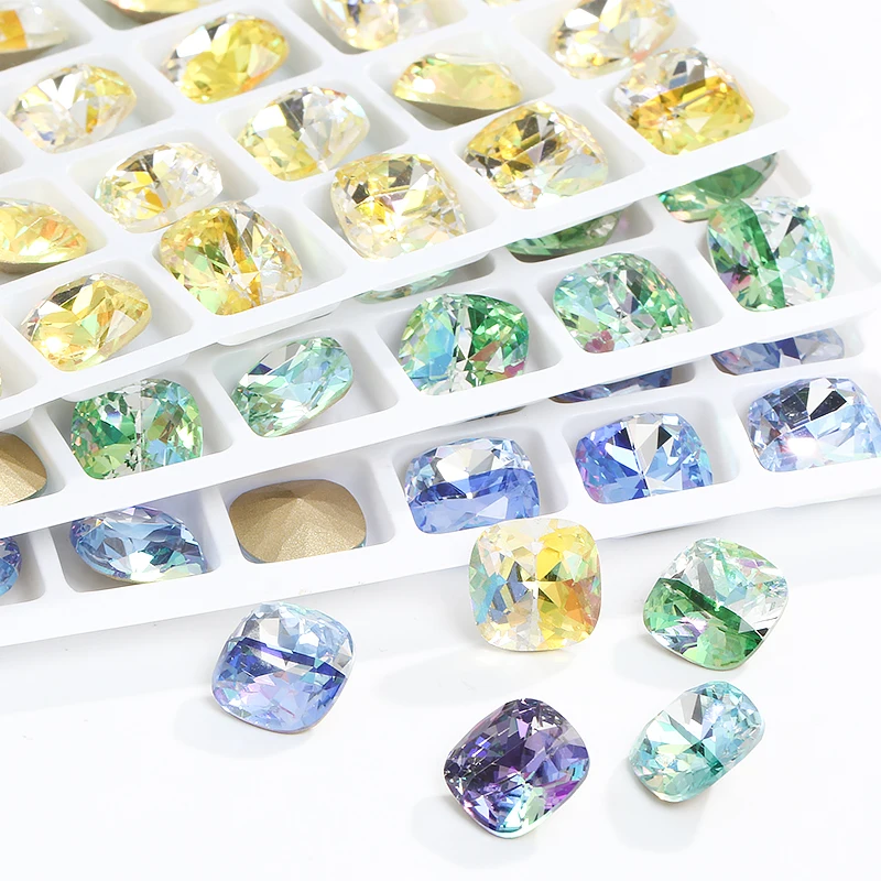 6/8/10/12MM Cushion Crystal Plated Strass Laser Stone Stitching Square Rhinestone Creative Jewelry Splicing Two Effect Stone