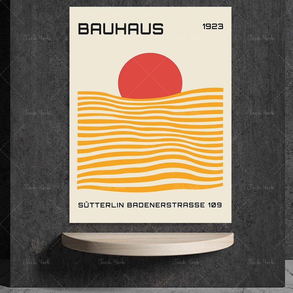 bauhaus, abstract design, sun and sea, exhibition poster, magazine cover, home decoration, easy print, contemporary art,