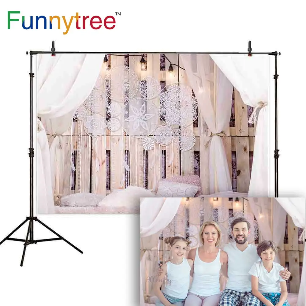 Funnytree boudoir photography backdrop bedroom loft dream catcher feather headboard background photozone photophone photo studio