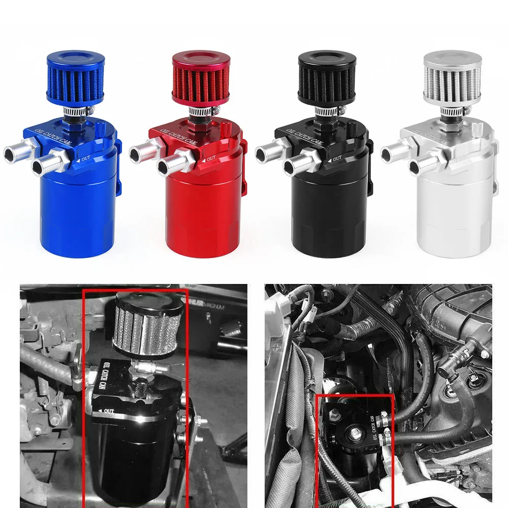 

Oil Catch Can Reservoir Tank Universal With Mini Filter Breather Baffled Aluminum with 9mm &15mm Fittings Oil Dipstick