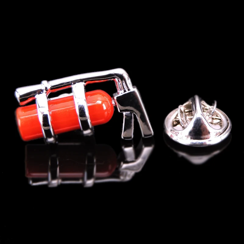 Fire fighting equipment red fire extinguisher Brooch men's Lapel Pin clothing backpack badge jewelry wholesale and retail