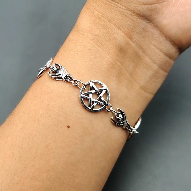 Occult Dark Goth Independent Pentagram Bat Bracelet Women's E Girl Grunge Aesthetic Accessories Jewelry Unif Bracelet