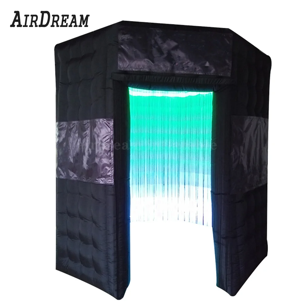 Factory Price Led Inflatable black Photo Booth,Portable Round hexagon Photobooth with 2 doors For Sale