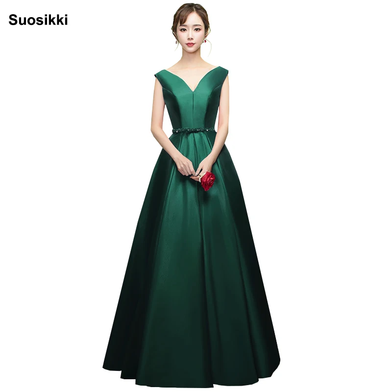 

V-neck Double shoulder prom dress long a-line elegant stain formal evening party gown robe de soiree free shipping