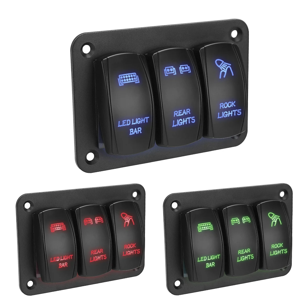 For Auto Car Marine ATV UTV 3 Gang Rocker Switch Panel IP65 waterproof LED Light Control Panel Toggle Switch