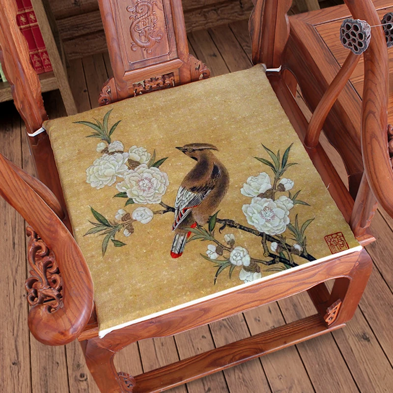 

Custom Vintage Flower Birds Horse Crane Chair Seat Cushion Chinese Dining Armchair Sitting Pad Linen Home Office Comfort Mats