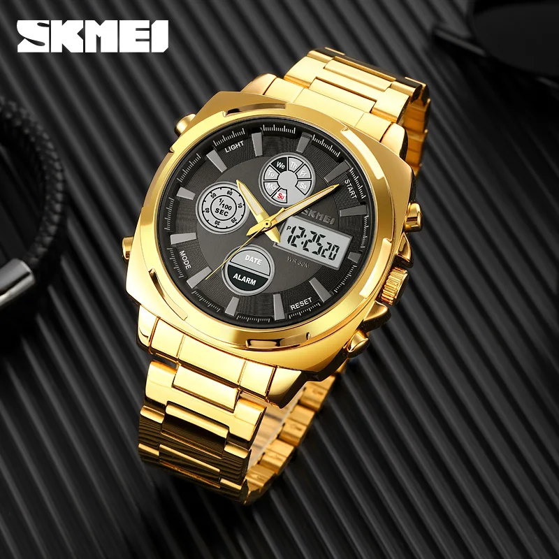 SKMEI Original Men\'s Watches Full Steel Led Electronic Watches Luxury 2Time Chrono Digital Clock Sports Wristwatch Waterproof