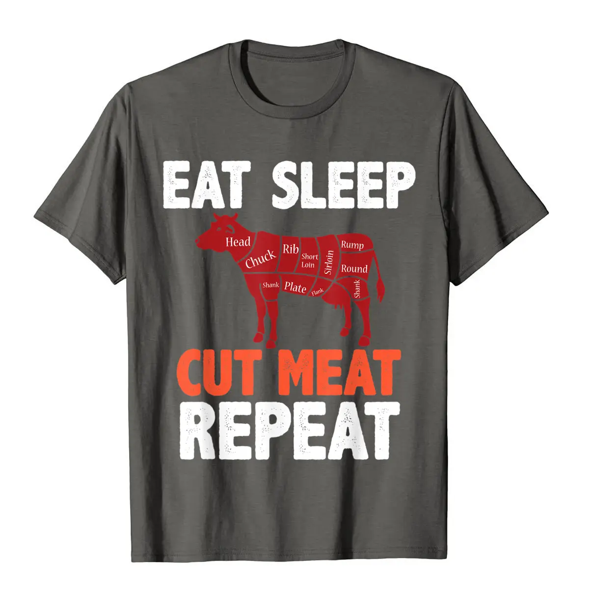 EAT SLEEP CUT MEAT REPEAT BUTCHER COW BEEF Diagram Gift T-Shirt Printed On Tops & Tees Cotton Men T Shirts Printed On Wholesale