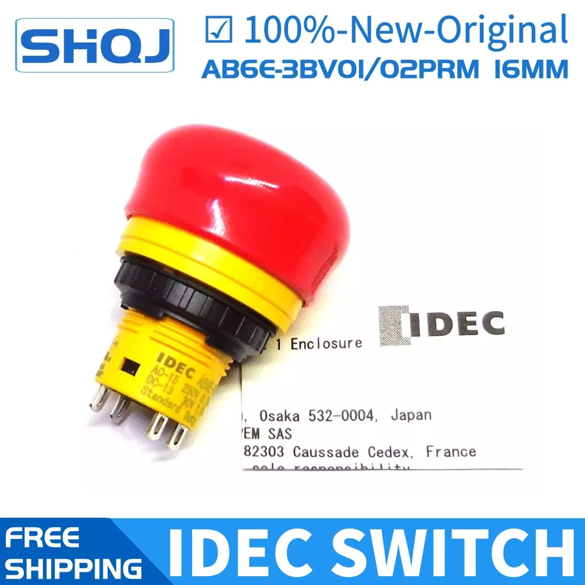 

5PCS IDEC SWITCH AB6E-3BV01PRM AB6E-3BV02PRM 16MM 1NC/2NC Emergency stop button switch