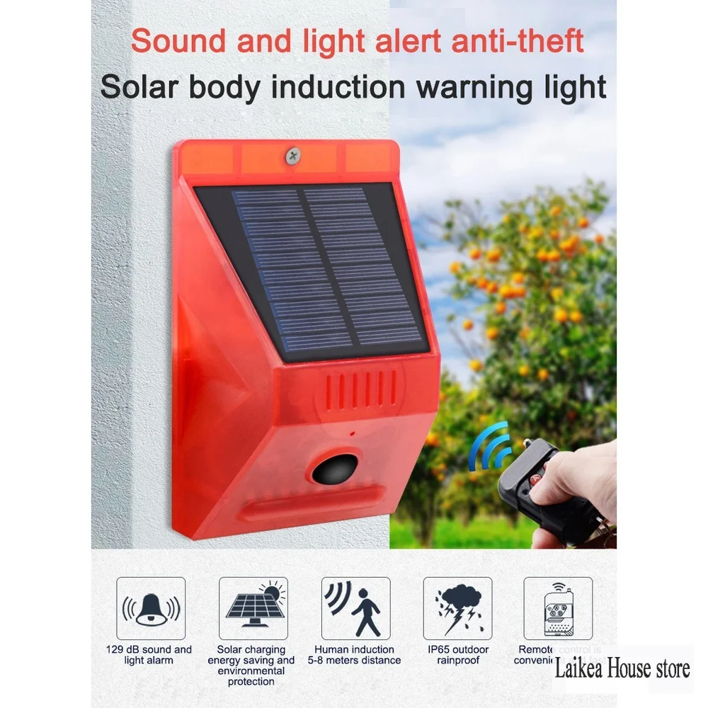 

Outdoor Solar Light 120Db Voice Alarmer Led Warning Light Infrared Sensor for Guarding Farm Orchard Drive Away Wild Boars Animal