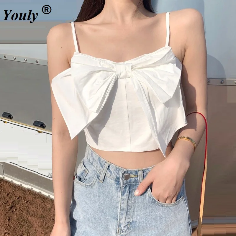 

2021 Sexy Bow Flower Crop Top Lovely Sweet Women Runway Tanks T-Shirt Tee Strapless Spaghetti Straps Backless Sleeveles Crop Top