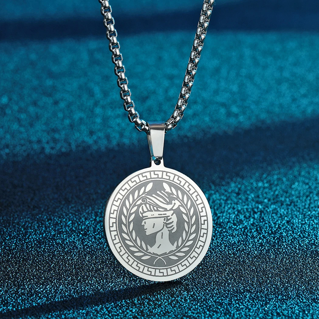 Athena the Goddess of Wisdom and War Handicraft Pendant Necklace for Men Women Stainless Steel Greek mythology Charm Choker Gift