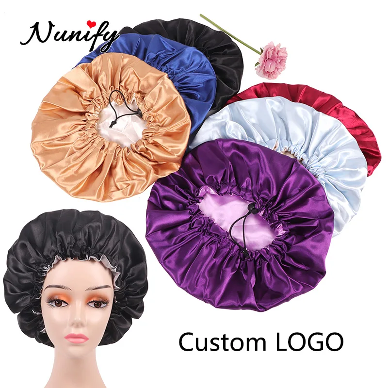 Nunify Bonnet Nắp Với Dây Đeo Có Thể Điều Chỉnh Satin Bonnet Doulbe Lớp Mũ Hấp Tóc Dành Cho Tóc Xoăn Mượt Mềm Ban Đêm Ngủ Tắm mũ Lưỡi Trai