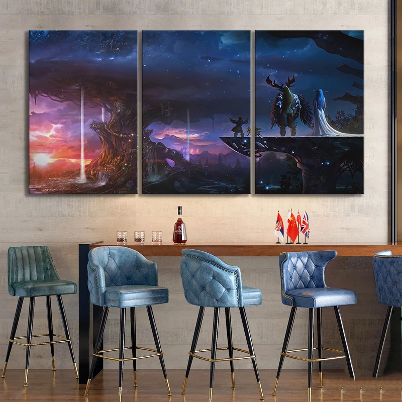 Unframed 3 Pcs World of Warcraft Game Scene Posters Wall Art Pictures Canvas Home Decor Posters Paintings Living Room Decoration