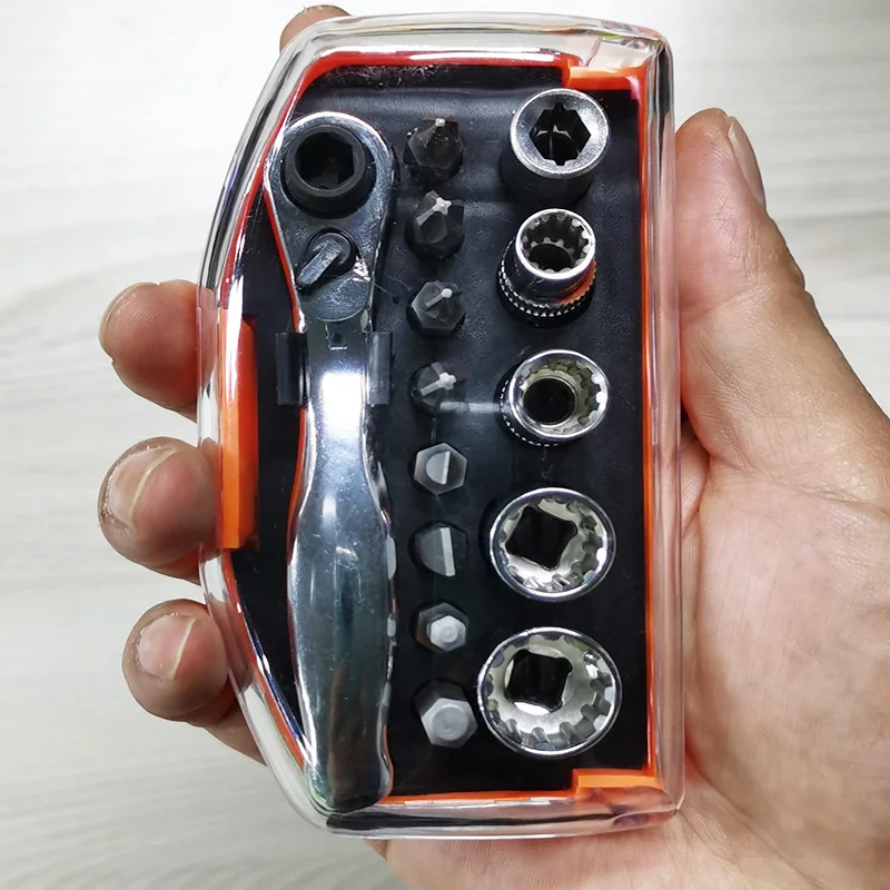Set di cricchetti per punte da cacciavite 14 pezzi strumento di riparazione portatile per trapano e accessori per manicotti di qualità Extra dura