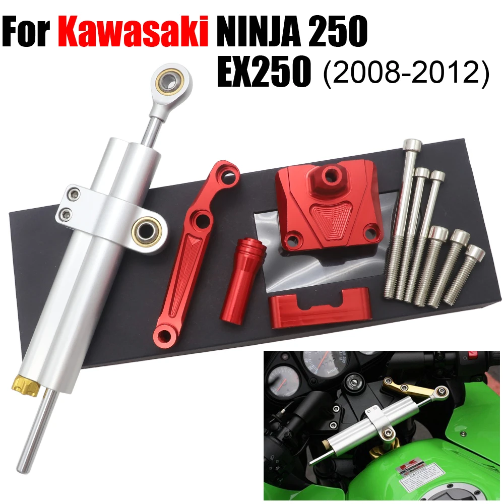 Motorcycle CNC Damper Steering StabilizerLinear Reversed Safety Control+Bracket For Kawasaki EX250 NINJA 250 2008-2012