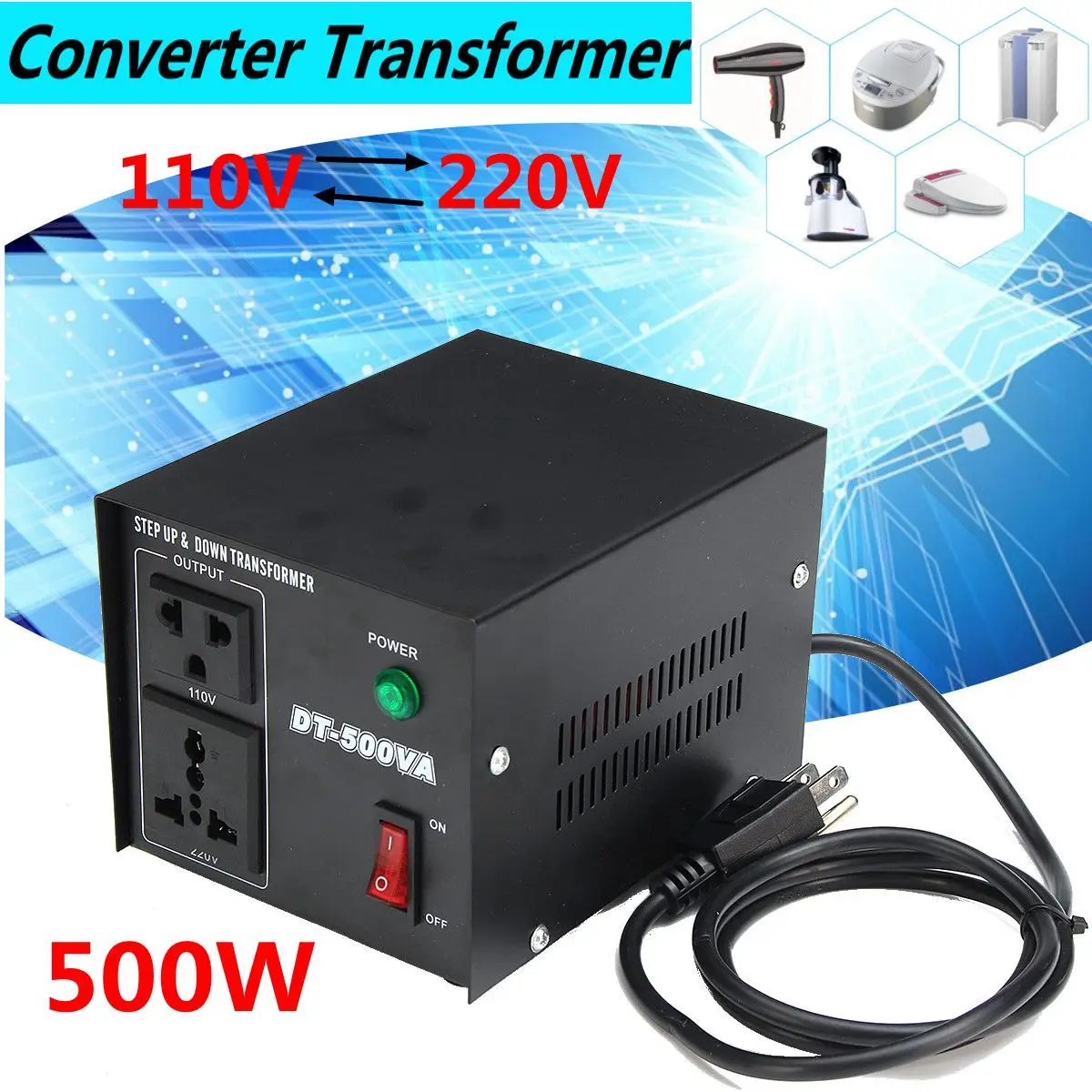 Transformer 500/1000/2000/3000/5000W Heavy   Voltage Regulator Converter Power Transformer 220V auf 110V Converter