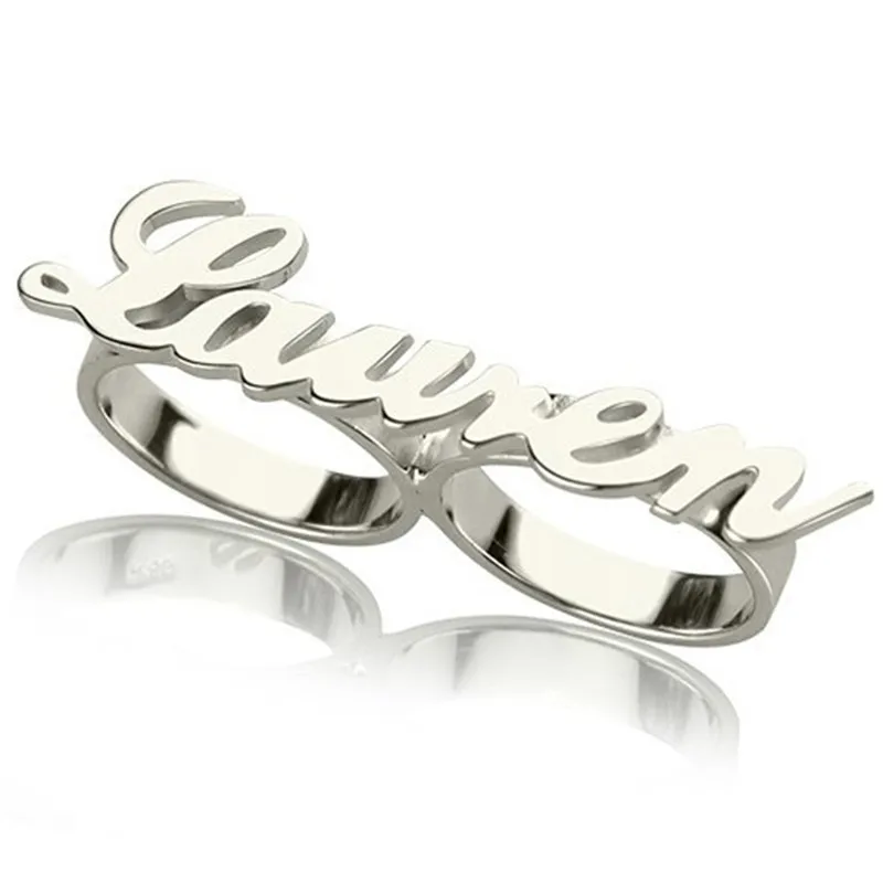 Customized Name Ring Personalized Stainless Steel Custom Nameplate Two Finger Ring Fashion Jewelry For Women/Men