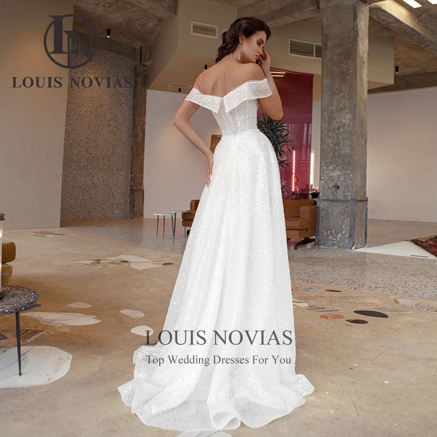 LOUIS NOVIAS A-Line Wedding Dresses For Wowen Sexy Off the Shoulder Beaded Sequined Sweetheart Simple Bridal Vestidos De Novia