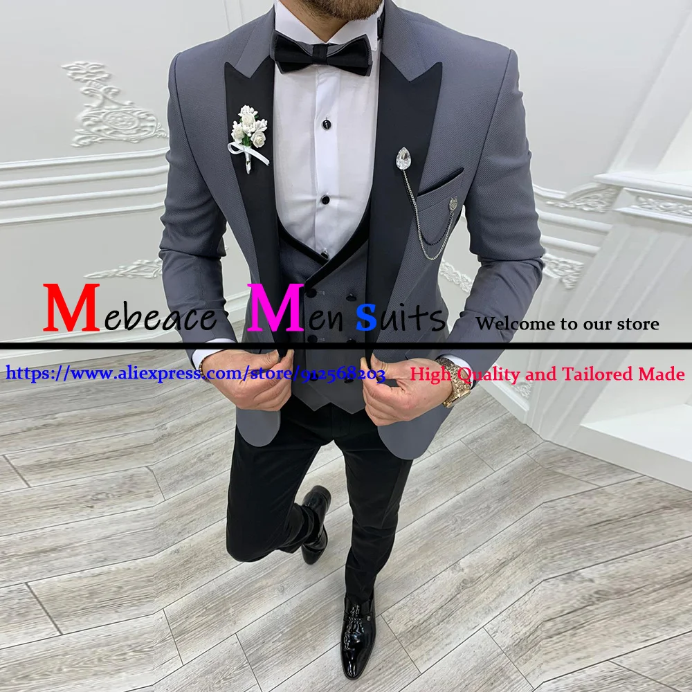 

Black Peaked Lapel Men Business Slim Fit Suits 3 Pieces Prom Party Groom Wedding Suit Jacket Vest Pants Set Tailor-Made Suits