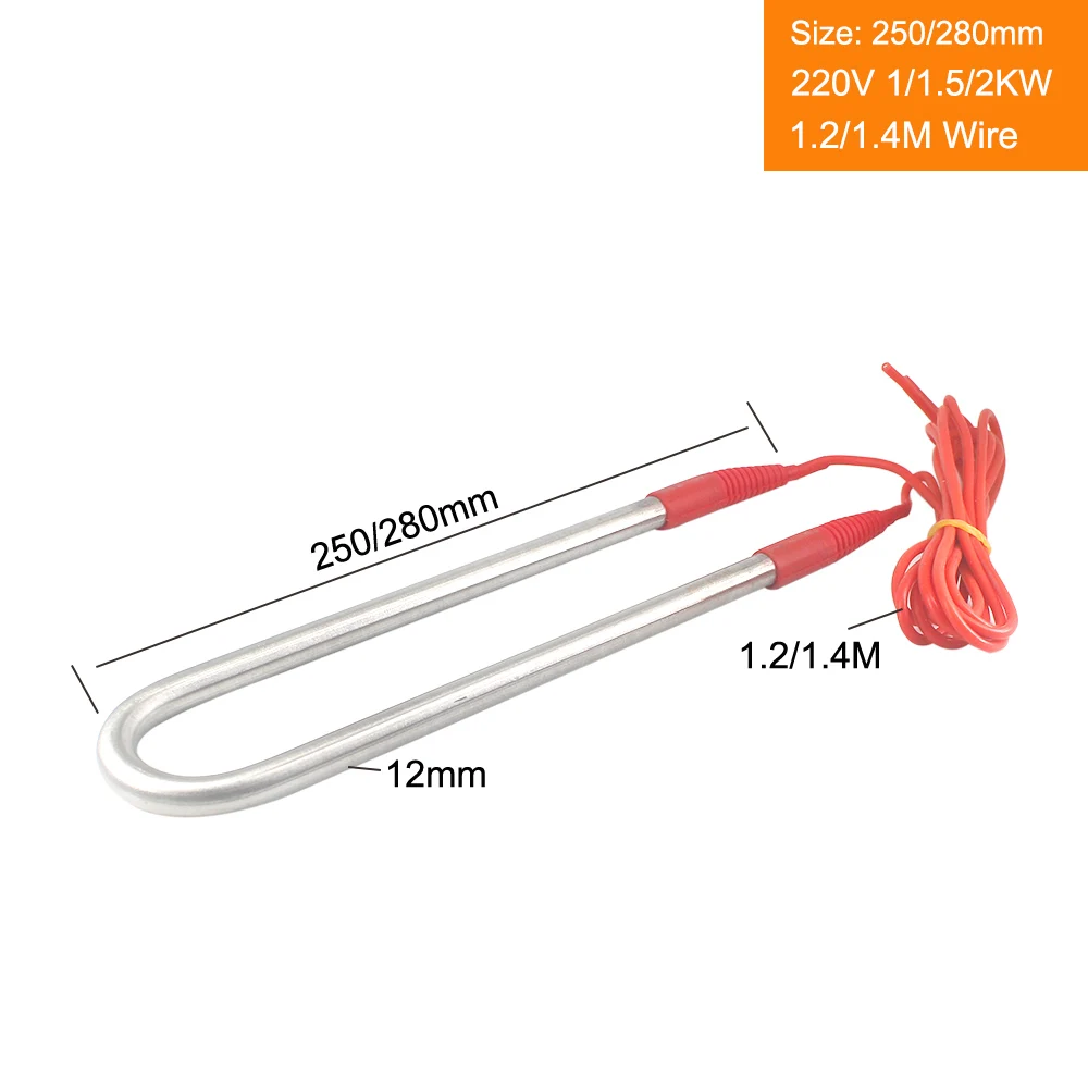 Submersible Electric Heating Tube 220V Stainless Steel Water Heater Element Single U type Heating Element Wattage 1/1.5/2KW