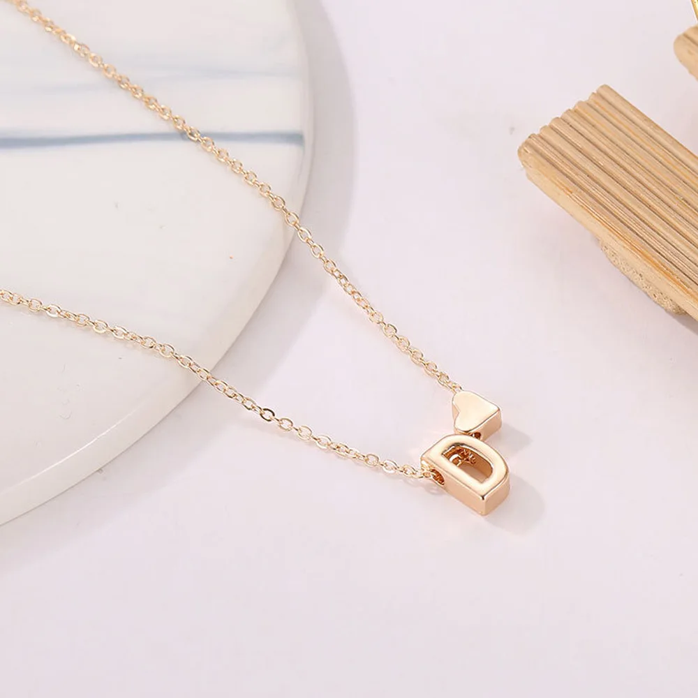 Fashion Tiny Heart Dainty Initial Necklace Gold Color Letter Name Choker Necklace For Women Pendant Jewelry Gift