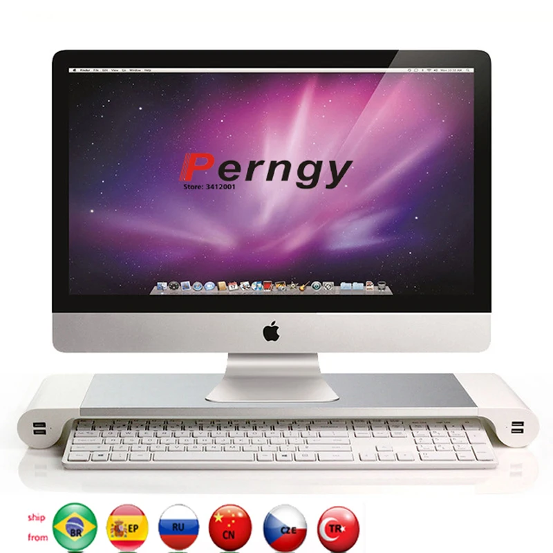 DL-TC1 الألومنيوم سطح المكتب رصد دفتر كمبيوتر محمول حامل الفضاء بار عدم الانزلاق مكتب الناهض مع 4 USB شاحن ل iMac ماك بوك برو